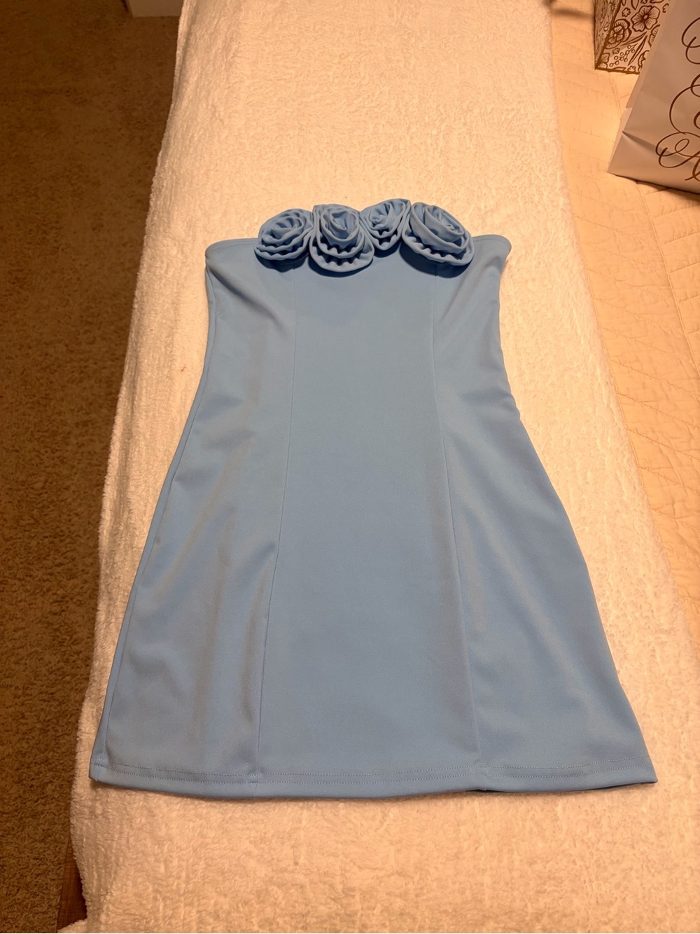 Light Blue Floral Trim Strapless Girls' Dress